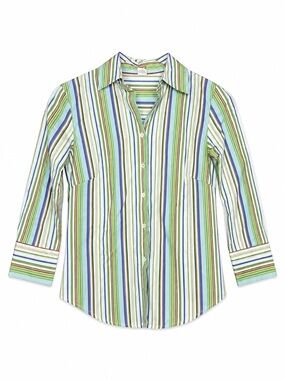 J.Crew Multicolor Striped Button Down Shirt Women’s XS Stretch Cotton 3/4 Sleeve